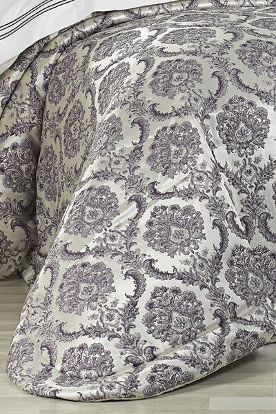 Evlen Home Collection Lauren Çeyiz Seti 10 Parça Nevresimli Çift Kişilik Yatak Örtüsü Krem / Mor / Lila