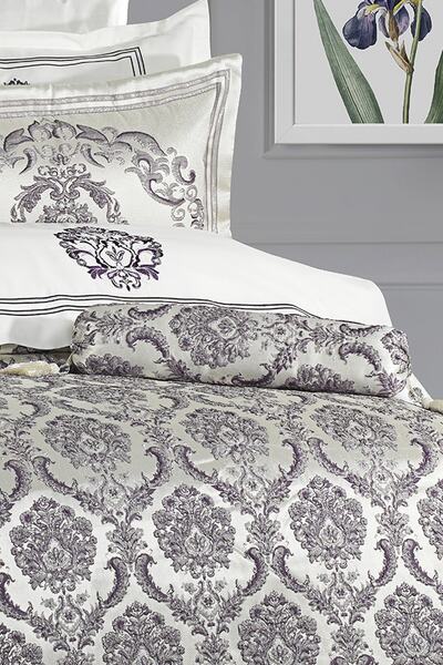 Evlen Home Collection Lauren Çeyiz Seti 10 Parça Nevresimli Çift Kişilik Yatak Örtüsü Krem / Mor / Lila