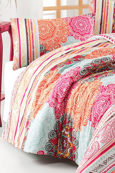 Evlen Home Collection Double Sheet Set Cotton Patterned Vella Fuchsia