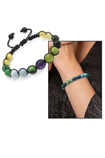 Tesbihane Macrame Braided Sphere Cut Multiple Natural Stone Combination Women's Healing Bracelet