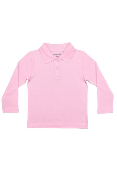 OrganicKid Polo Yaka Basic Pembe Uzun Kollu Çocuk T-shirt