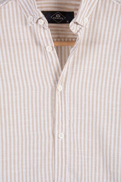 Terapi Men Men's Beige Thick Upright Striped Long Sleeve Slim Fit Shirt