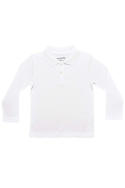 OrganicKid Polo Yaka Basic Beyaz Uzun Kollu Çocuk T-shirt