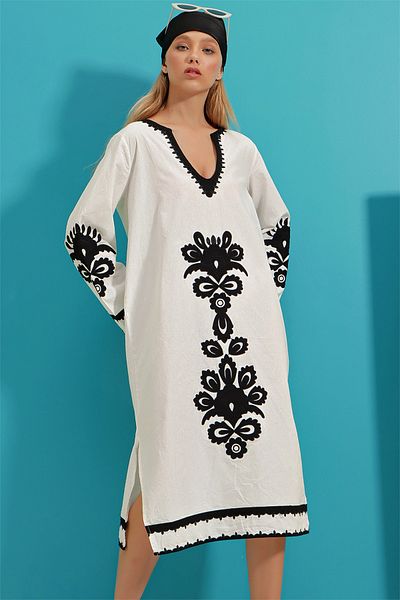 Trend Alaçatı Stili Women's White Embroidered Poplin Dress ALC-X9217