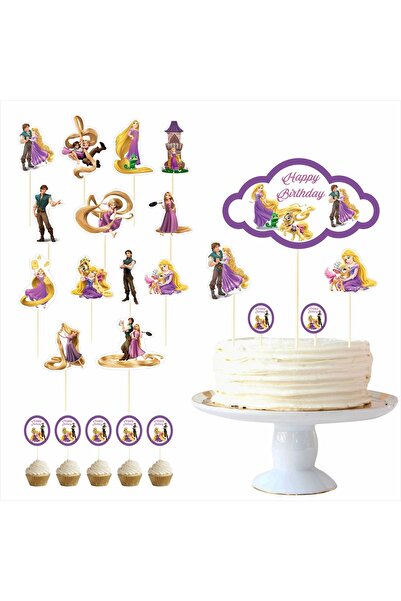 SİYAH PARTİ EVİ Rapunzel Doğum Günü Pasta Süsü Kürdan Seti