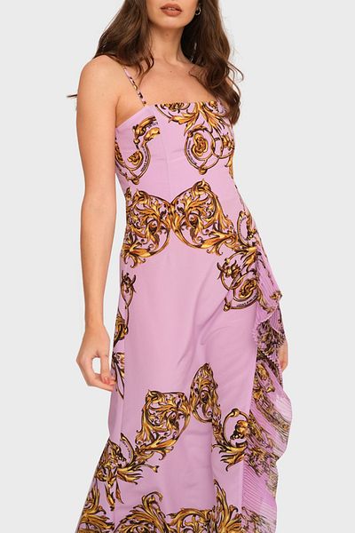 VERSACE JEANS COUTURE فستان طويل بحزام حبل منقوش على الطراز الباروكي للنساء 72hao921 Ns062 G30