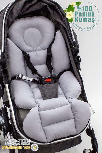 mordesign Baby Stroller Cushion, Waist Support, Plain Pattern, Double Sided, Gray