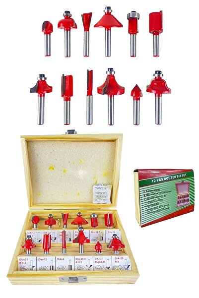 SENBANG 12 Parça Freze Uç Takımı Ahşap Oyma Ağaç Delme Çantalı Set 6 Mm