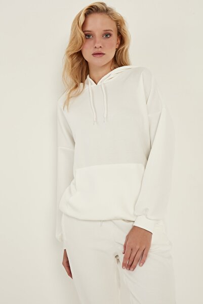 MEECY Set de trening pentru femei cu glugă albă cu buzunar cangur