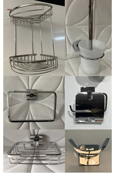 Genel Markalar Gümüş Banyo Seti-köşelik Askılık Havluluk Klozet Fırçası Sabun...