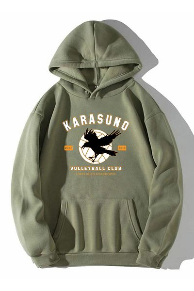 Buğraterzimoda Karasuno Printed Unisex Kangaroo Pocket Hooded Khaki Sweatshirt Hoodie