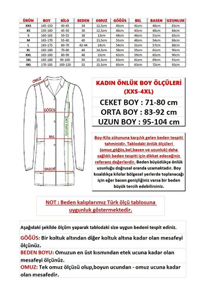 KOŞAR TEKSTİL Shirt Collar Medium Length White Female Doctor Teacher Nurse Lab Coat