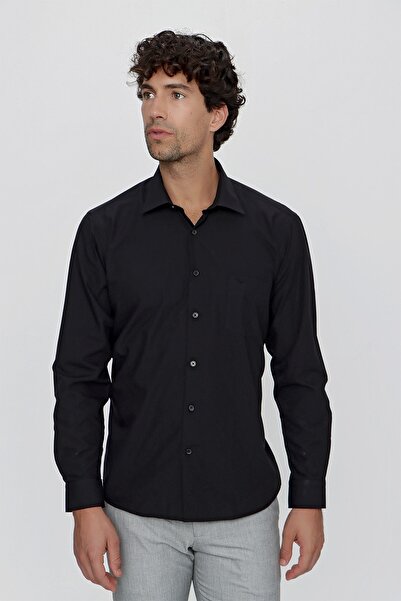 Morven Ανδρικό πουκάμισο με μαύρη βασική τσέπη με κανονική εφαρμογή με άνετο κόψιμο