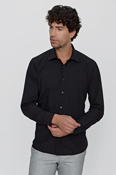 Morven Ανδρικό πουκάμισο με μαύρη βασική τσέπη με κανονική εφαρμογή με άνετο κόψιμο