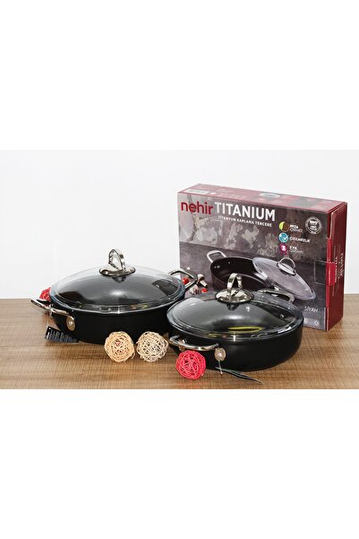 Nehir 4 Parça Titanium Siyah 22-24 Cm Basık Tencere Seti