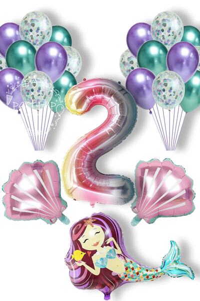 PARTİAVM Mermaid Balloon Full Party Decoration Set