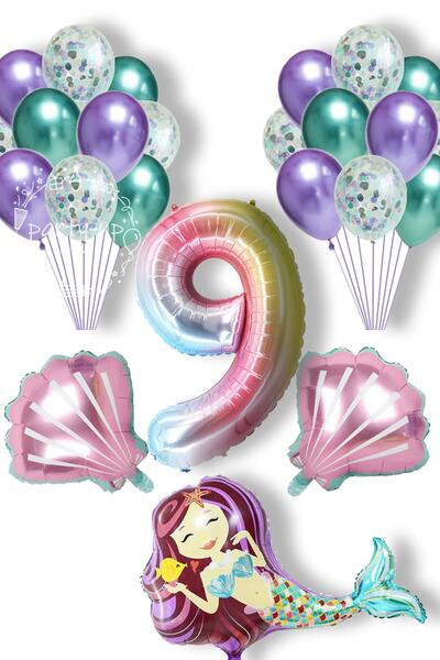 PARTİAVM Mermaid Balloon Full Party Decoration Set