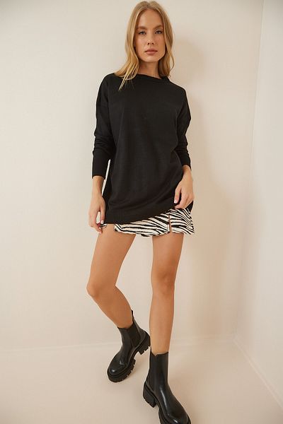 Happiness İstanbul Schwarzer Oversize-Strickpullover der Saison für Damen PN00053
