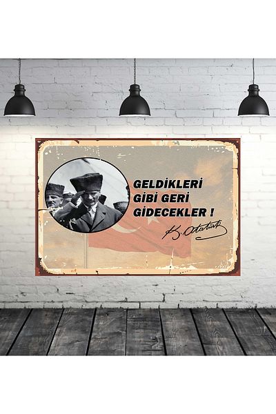 TAKIFİX Θα πάνε πίσω όπως έφτασαν Μουστάφα Κεμάλ Ατατούρκ 20x30 εκ. Ρετρό ξύλινος πίνακας
