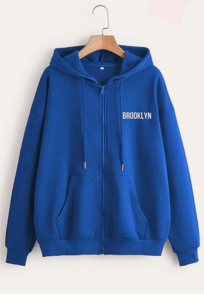 Black Sokak Blacksokak Men's Saks Blue Brooklyn Printed Hooded Oversize Jacket