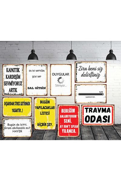 TAKIFİX Σετ με θέμα Κλείσιμο Αδερφέ Δεν Αγαπάμε 10 τεμάχια 20x30 cm Ρετρό Ξύλινος Πίνακας