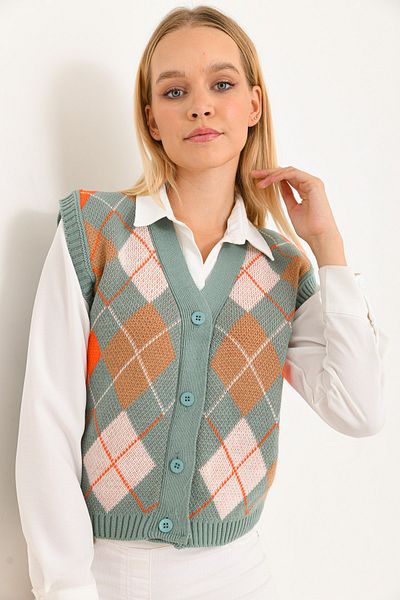 VOLT CLOTHİNG Women's Patterned Buttoned Sweater