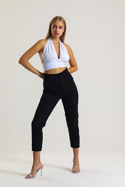 SHEVEGA Blugi negri cu talie înaltă cu cordon elastic Mom Jean