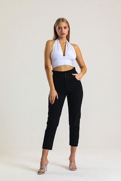 SHEVEGA Blugi negri cu talie înaltă cu cordon elastic Mom Jean