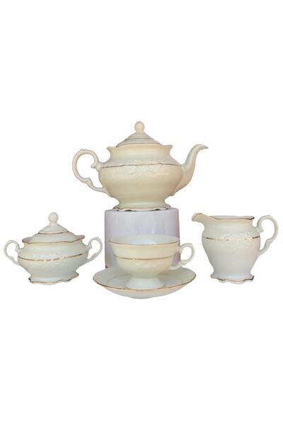 NİŞANTAŞI HOME El Yapımı Krem Yıldızlı Çay Fincan Takımı 15 Parça