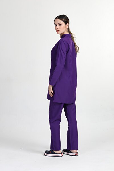 BAŞAK Likralı Pamuk Tesettür Doktor Hemşire Forma Takımı Mor
