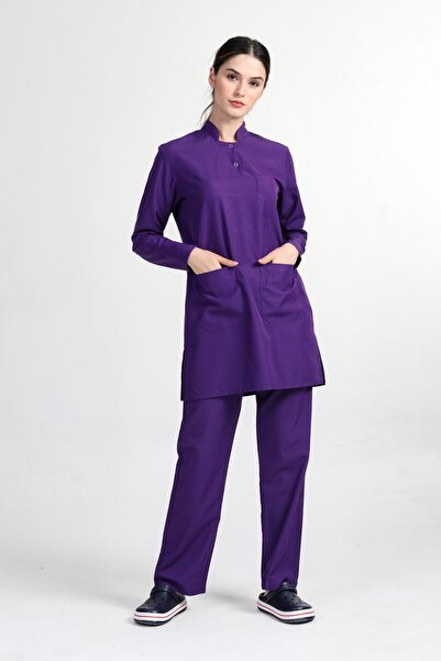 BAŞAK Likralı Pamuk Tesettür Doktor Hemşire Forma Takımı Mor