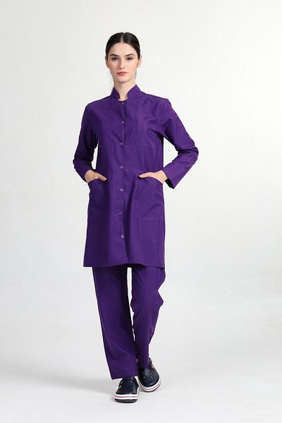 BAŞAK Set de tricou pentru medic asistentă cu guler violet pentru femei