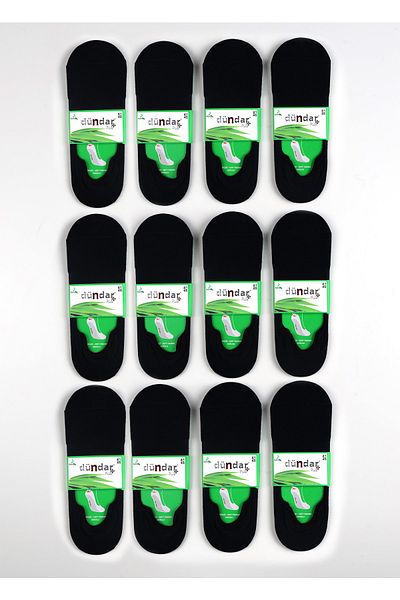 Dündar Men's Plus Bamboo Black Seamless Soft Wash Scented Non-Slip Belted Ballerina Socks 12-Piece Boxed