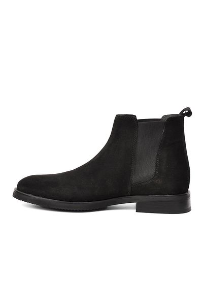 MARCOMEN Black Suede Inside and Outside Genuine Leather Men's Chelsea Boots
