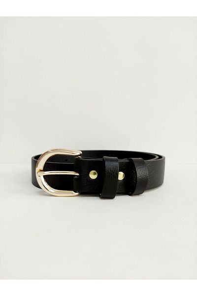 Kemerix 100% Genuine Leather Women's Black Belt with Gold Buckle