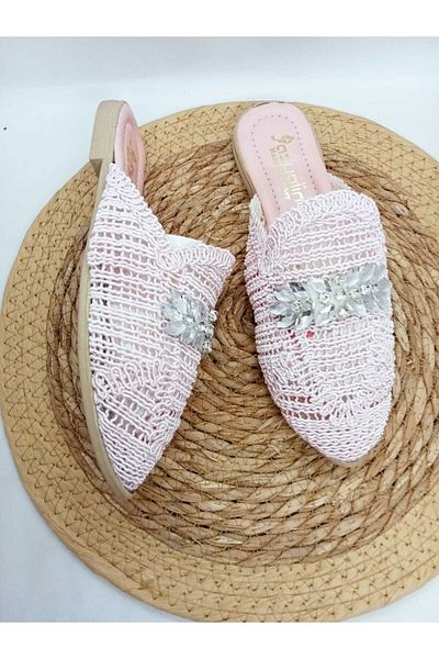 Serra Women's Powder Straw Front Jewelled Slippers