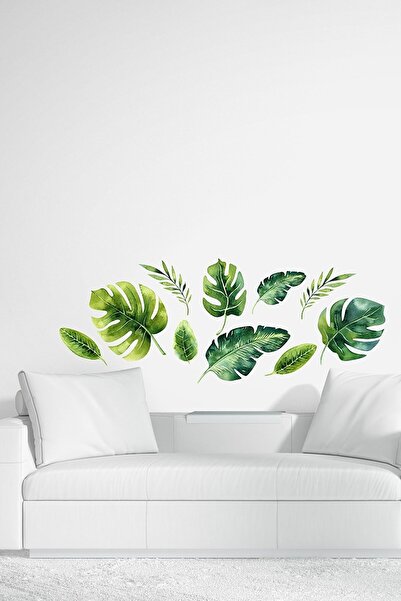 Pandas Set de autocolante de perete cu frunze tropicale vii, design decorativ...