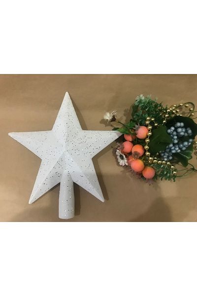 Deniz Party Store Star Patterned - White Glitter Pine Tree Top, Large Size - Christmas Gift 1 Piece