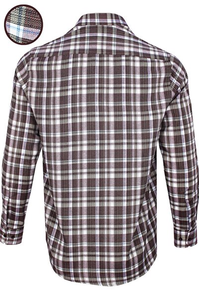 Varetta Men's Burgundy Checkered Long Sleeve Classic Cut Collar Buttoned Shirt