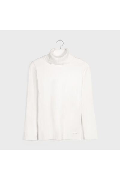 MAYORAL سترة محبوكة بياقة مدورة بيضاء للفتيات