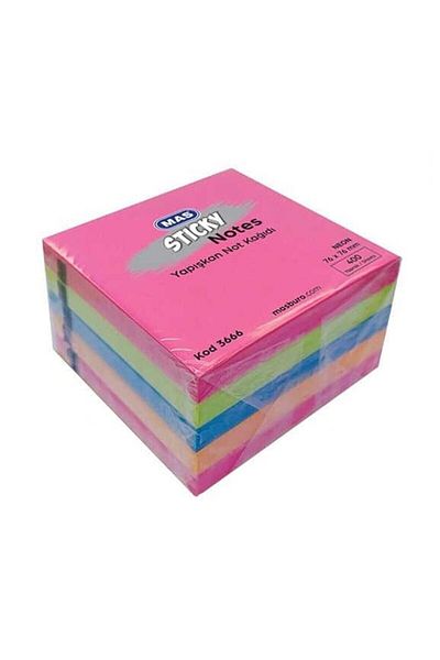 Mas Adhesive Note Paper 76x76mm 100 Sheets Neon Mixed (yellow + Orange + Green) (12 Cob)
