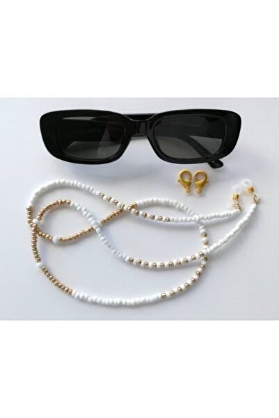 KibritKutusu White - Gold Sand Bead Glasses Chain (Strap)