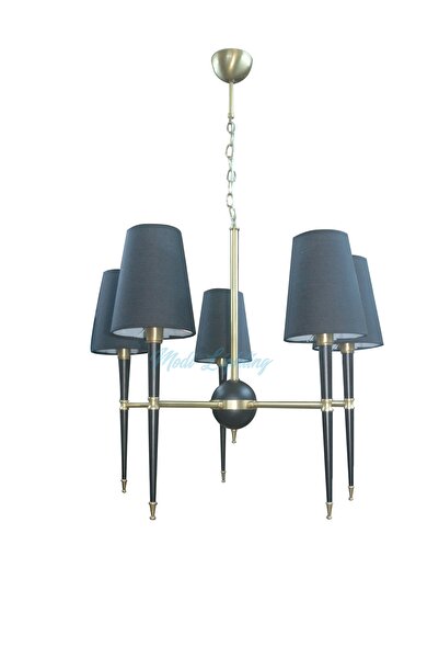 Modi Lighting 5li Konik Borulu Şapkalı Siyah Eskitme Avize Mod-av-4403-5bsy