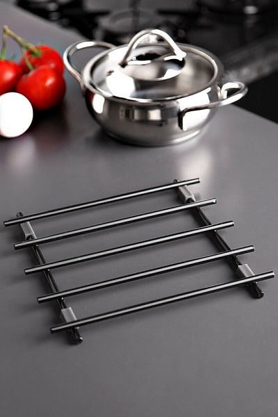 ASYA BAZAAR Luxury Matte Black Stainless Steel Square Trivet Black Series