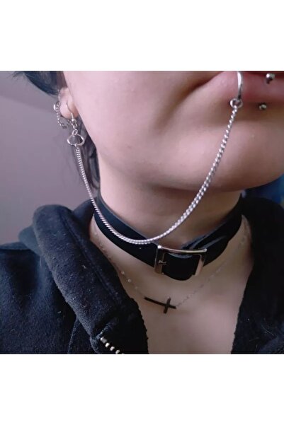 TakıConcept Gothic Punk Küpe Zincirli Deliksiz Dudak Piercing
