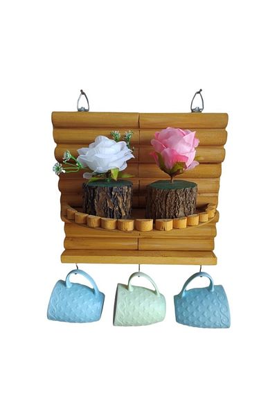 Bahat Wooden Carved Wall Flower Pot Flower Pot Candle Holder Shelf Cup Holder Organizer