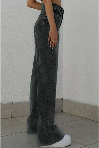 Trn JNS Serenity Ikon Pantaloni largi din denim Palazzo anilor 90 de damă, slăbiți cu zăpadă afumat, Lycra, anii 90