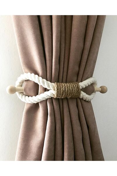 Emtory Home 2 τεμάχια βαμβακερή και ψάθινη βάση για κουρτίνες και στολίδι για κουρτίνες με ξύλινο ραβδί
