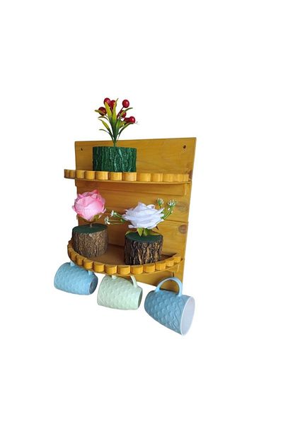 Bahat Wooden Wall Decor Flower Pot Flower Pot Candle Holder Shelf Cup Holder Organizer