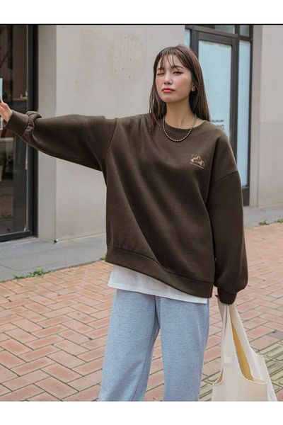 MOONBULL Arid Mountain Printed Brown Oversize Sweatshirt
